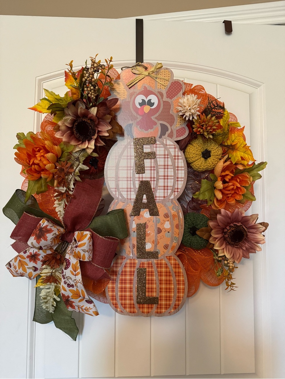 Hand Crafted Fall Wreath - Orange, Brown, Yellow